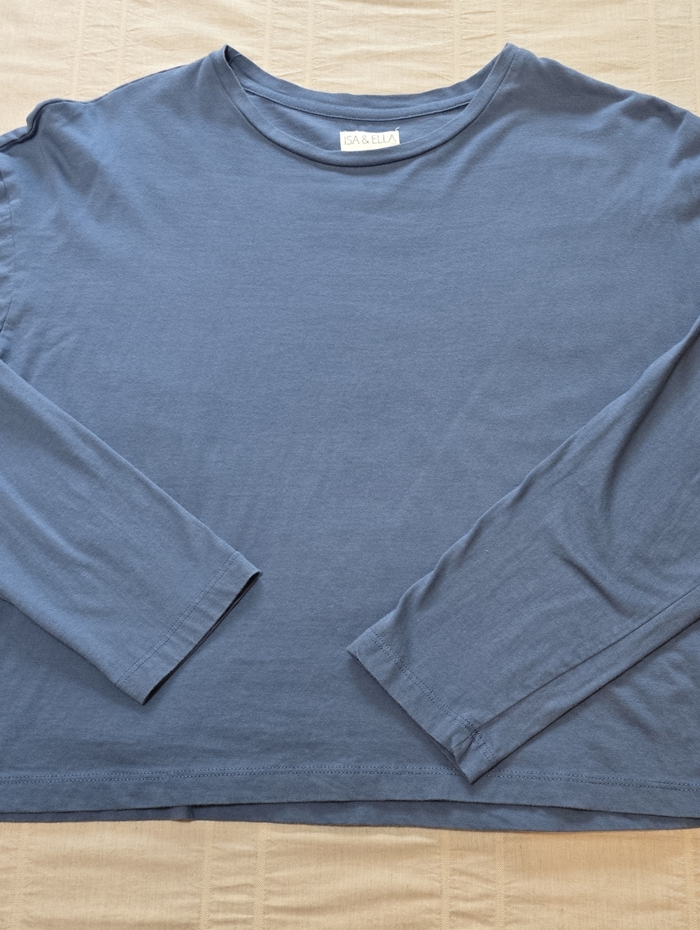 Isa & Ella Slate Blue Long Sleeve Boxy Crew Crop T Shirt Women's XL